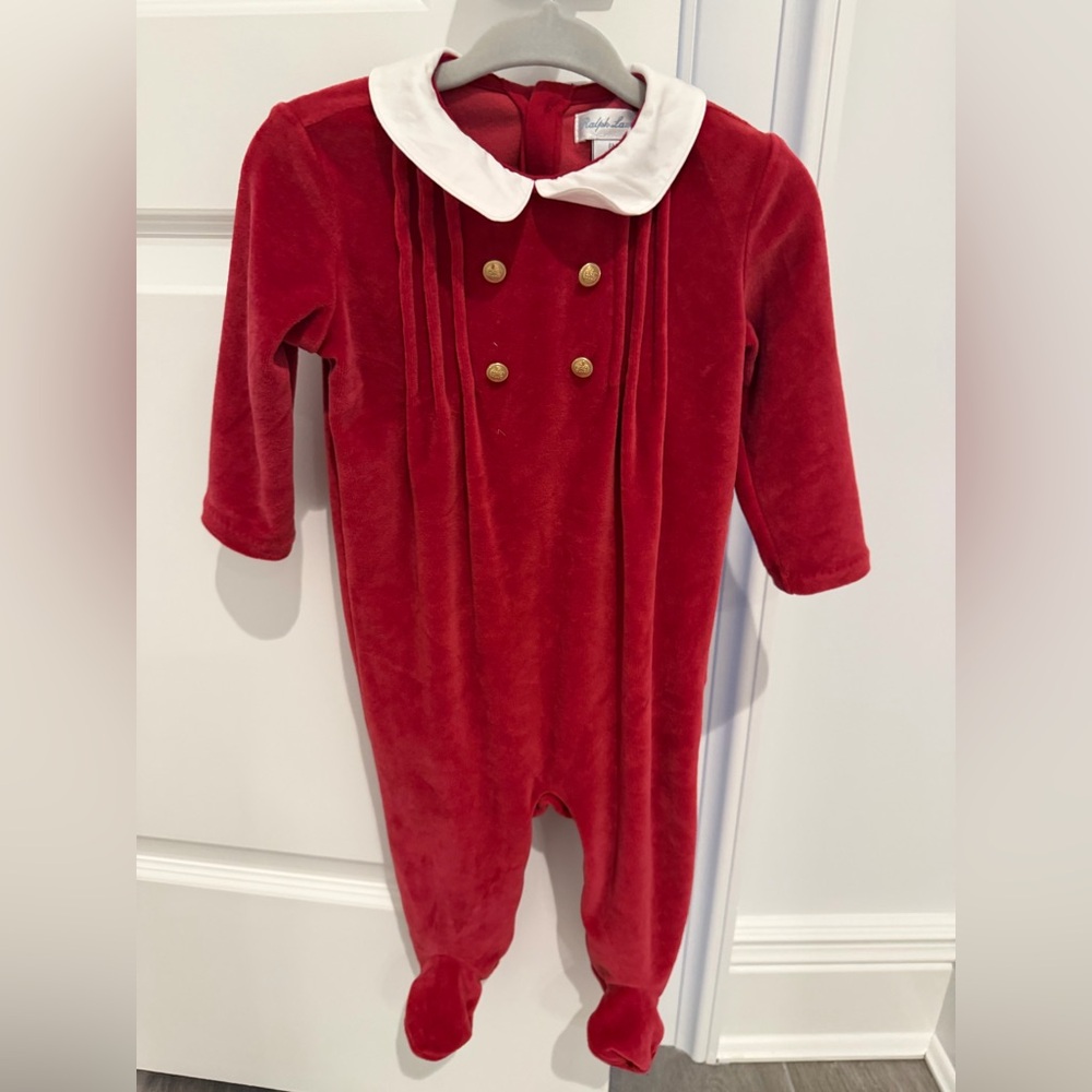Ralph Lauren Red Footie with White Collar